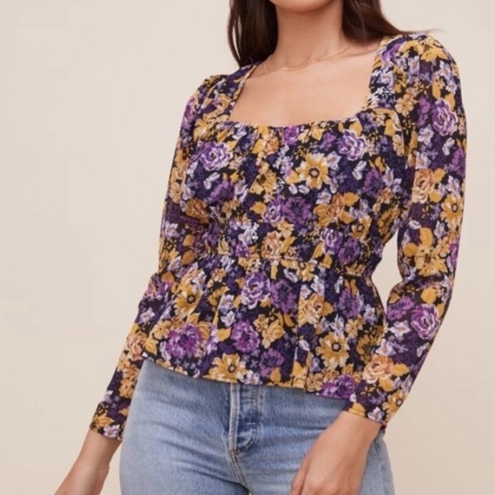 ASTR The Label Floral Blouse Top Square Neck Valentines Day Date Night Shirt